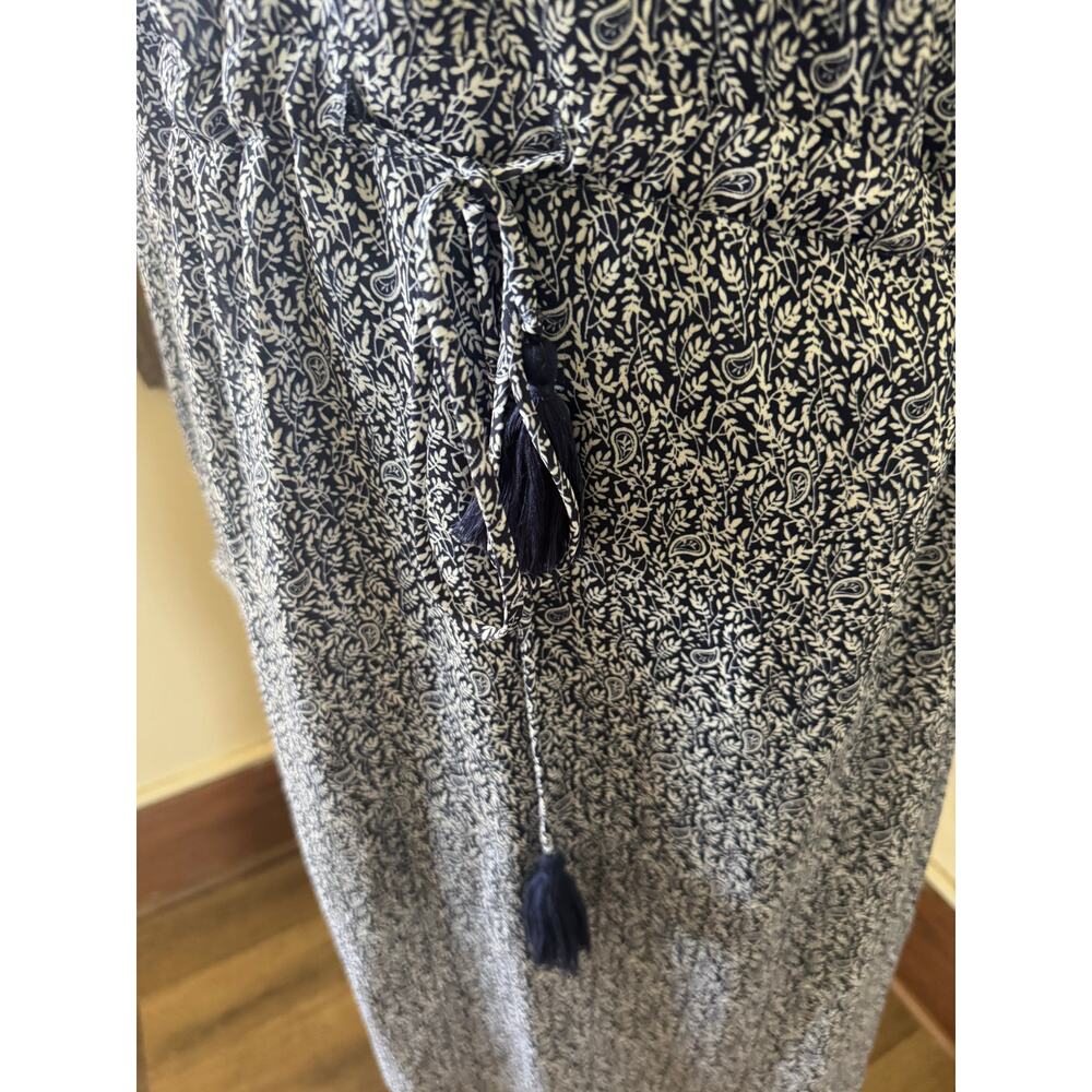 Threads & States Blue Paisley Floral Midi Dress Tassel Tie Waist Size L - Picture 2 of 10